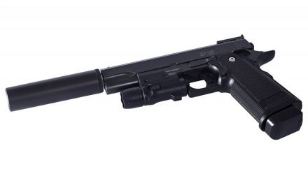 Пистолет пневм. Stalker SA5.1S Spring (аналог Hi-Capa 5.1)+имит.ПБС+ЛЦУ,6мм,мет.корп,маг.16шар,до 80м/с,черн