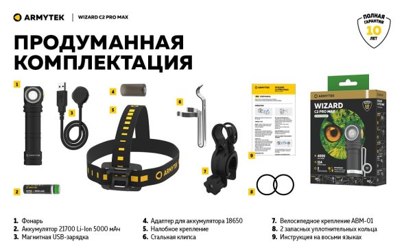 Фонарь Armytek Wizard C2 Pro MAX Magnet USB