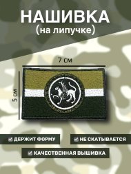 Нашивка на липучке флаг РТ (Татарстан) с гербом, полевая, 7х5см