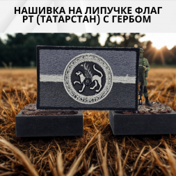Нашивка на липучке флаг РТ (Татарстан) с гербом 8х5см серая