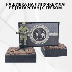 Нашивка на липучке флаг РТ (Татарстан) с гербом 8х5см серая