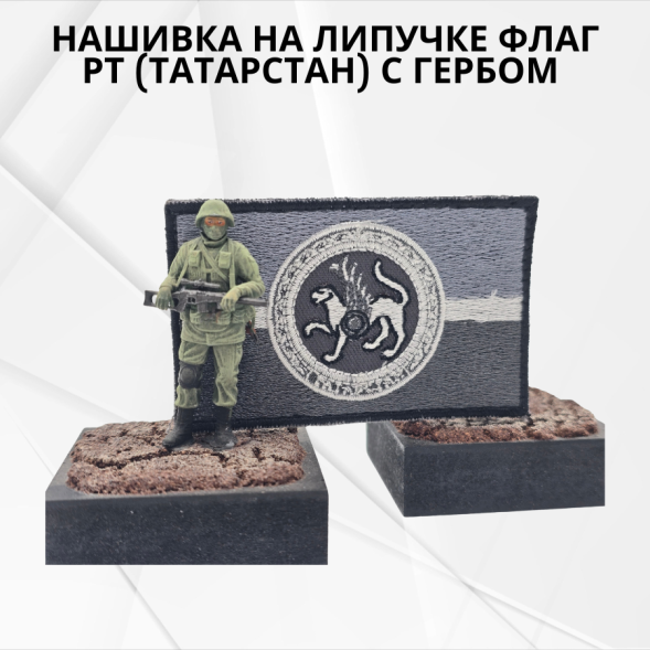 Нашивка на липучке флаг РТ (Татарстан) с гербом 8х5см серая