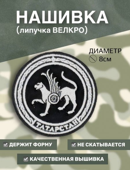 Нашивка, шеврон вышитый на липучке Герб Республики Татарстан, 8см