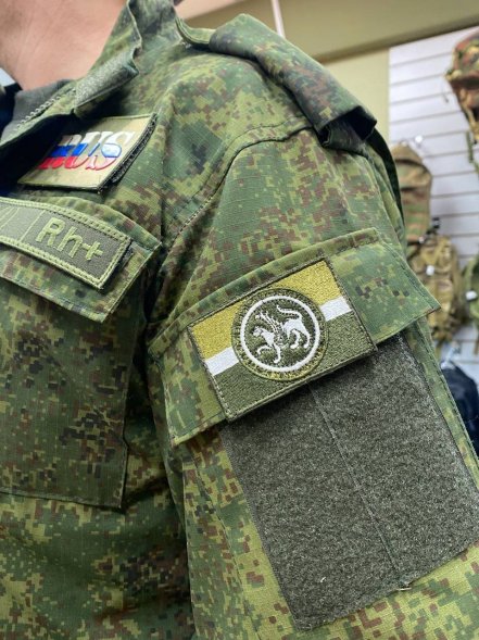 Нашивка на липучке флаг РТ (Татарстан) с гербом, полевая, 8х5см