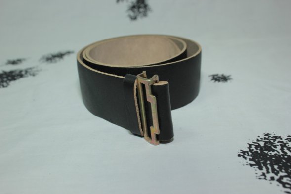 Ремень солдатский кожаный под бляху черный