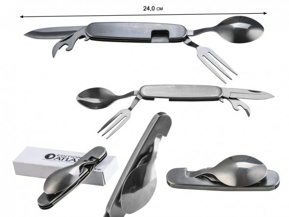 Набор туриста Badger Outdoor FCS 4-в-1. Складной нож, вилка, ложка, открывалка